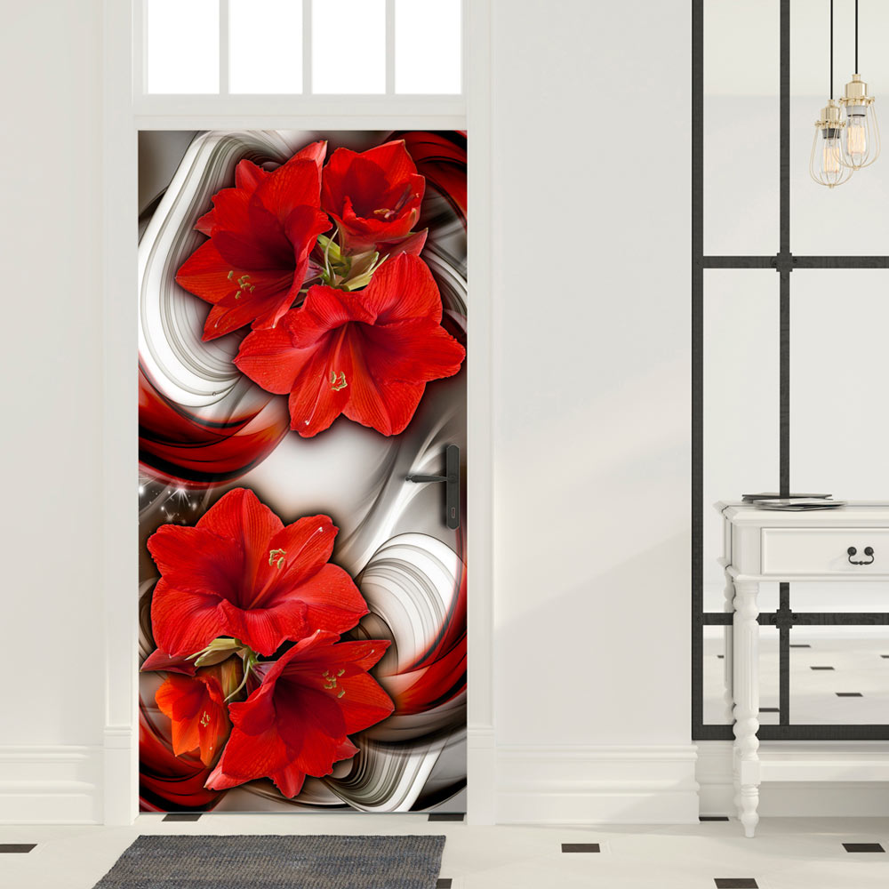 Photo wallpaper on the door - Photo wallpaper - Abstraction and red flowers I - 70x210