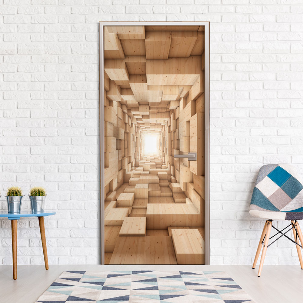 Photo wallpaper on the door - Wooden Tunnel - 70x210