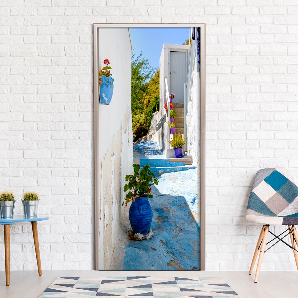 Photo wallpaper on the door - Blue Alley - 70x210
