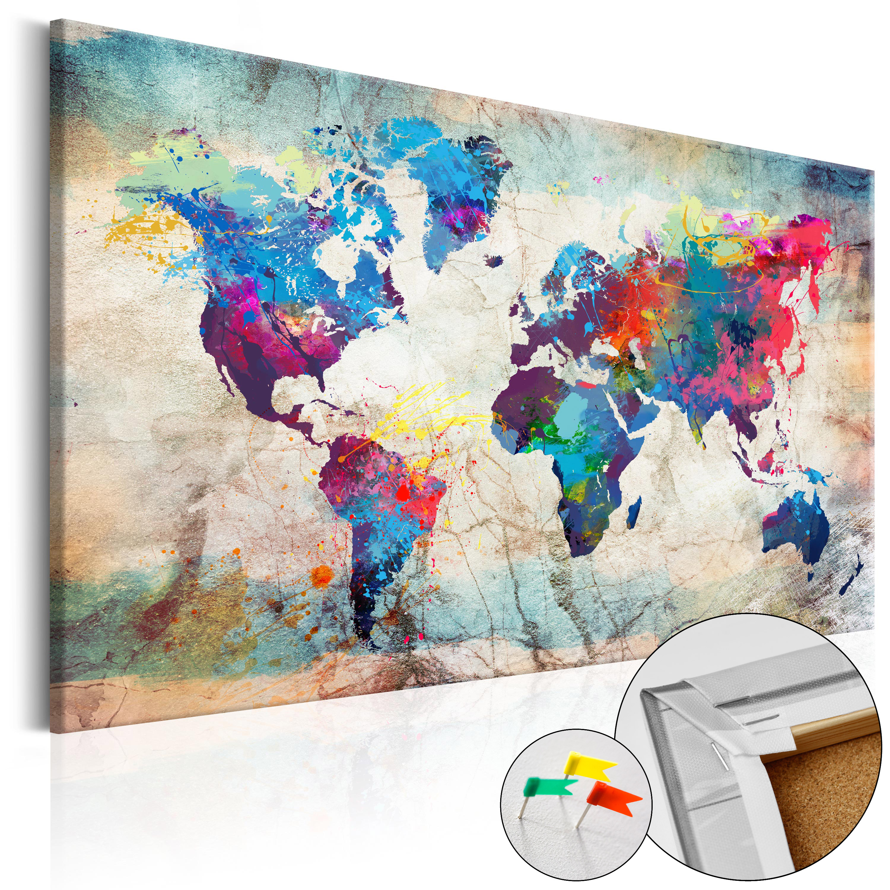 Decorative Pinboard - World Map: Colourful Madness [Cork Map] - 120x80