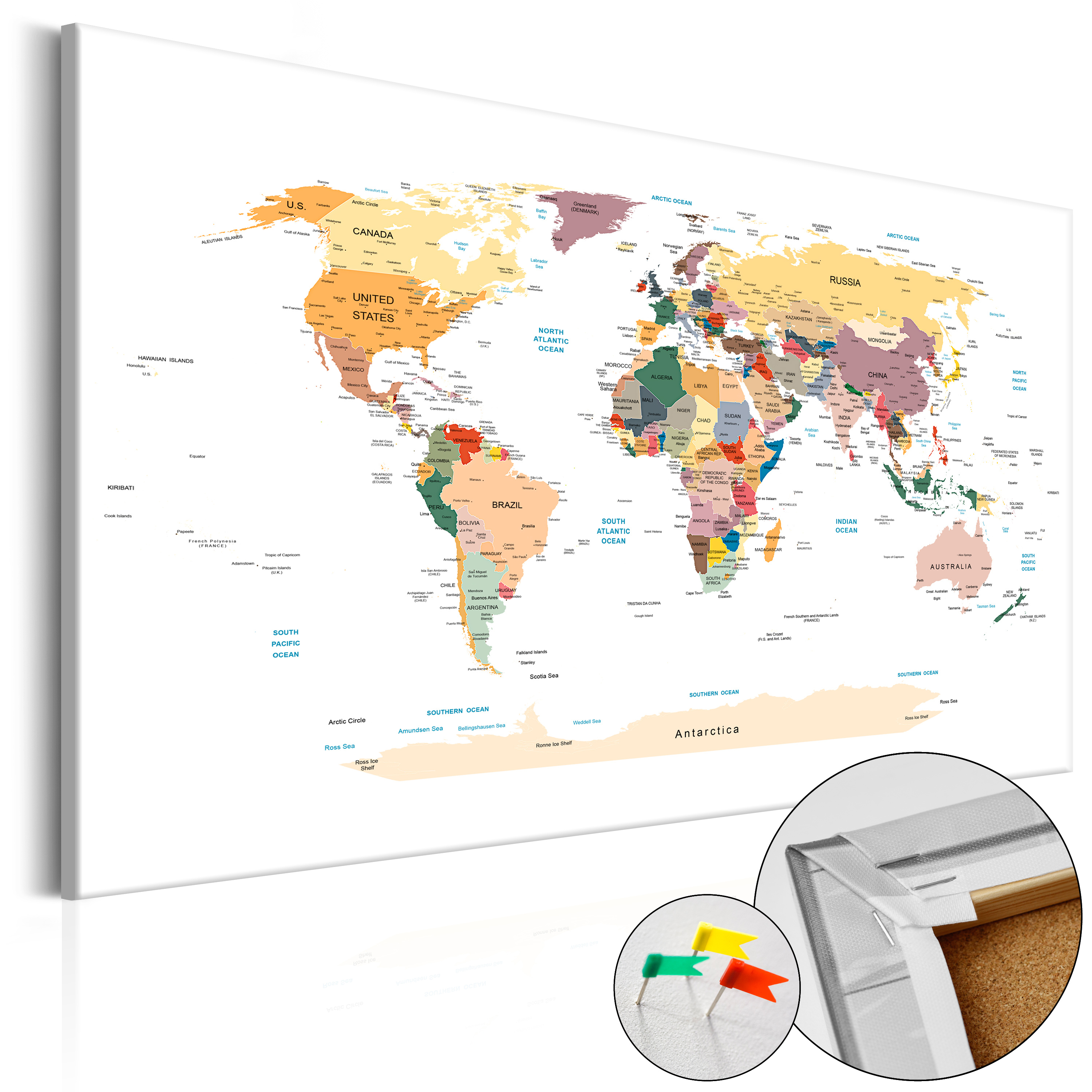 Decorative Pinboard - World Map [Cork Map] - 90x60