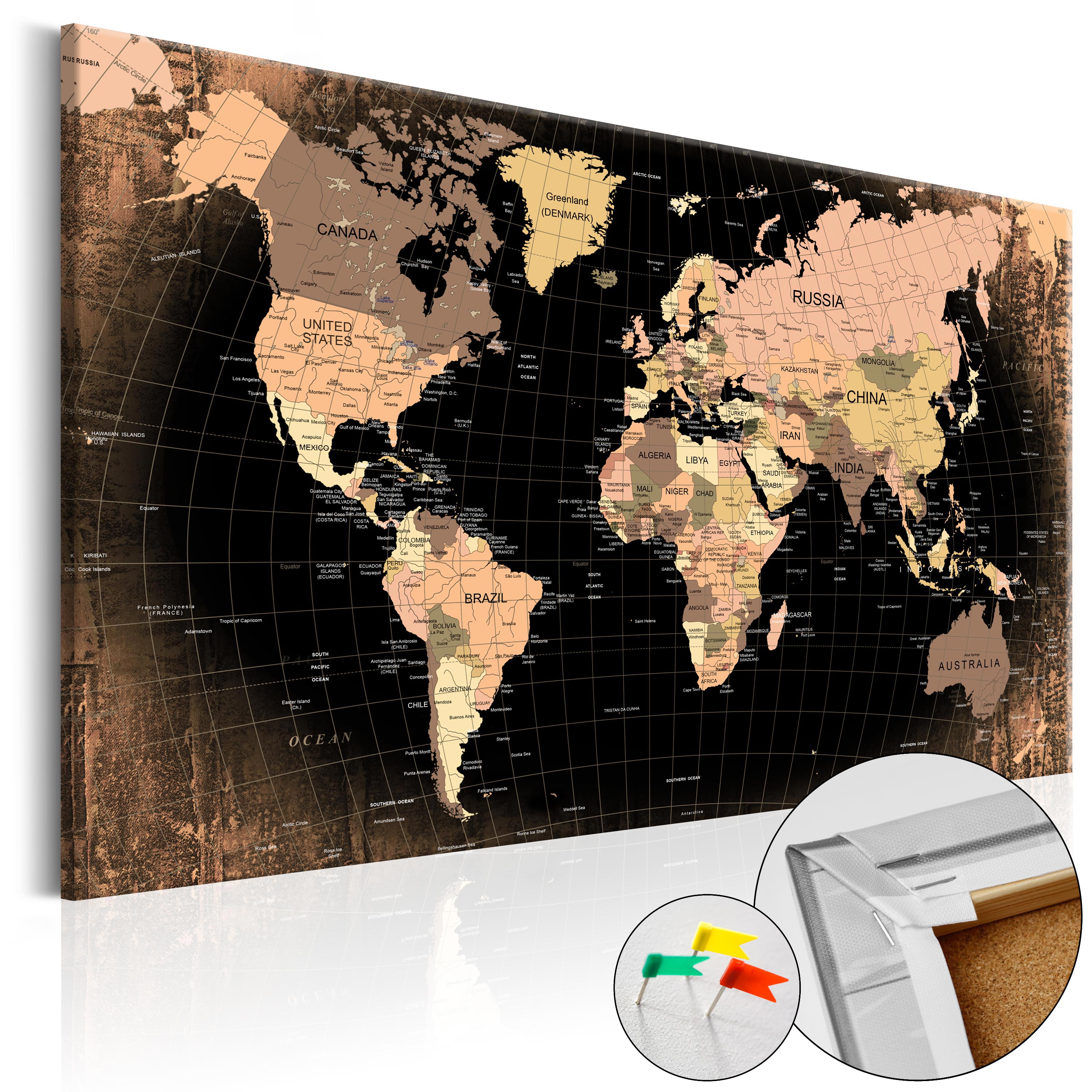 Decorative Pinboard - Planet Earth [Cork Map] - 120x80