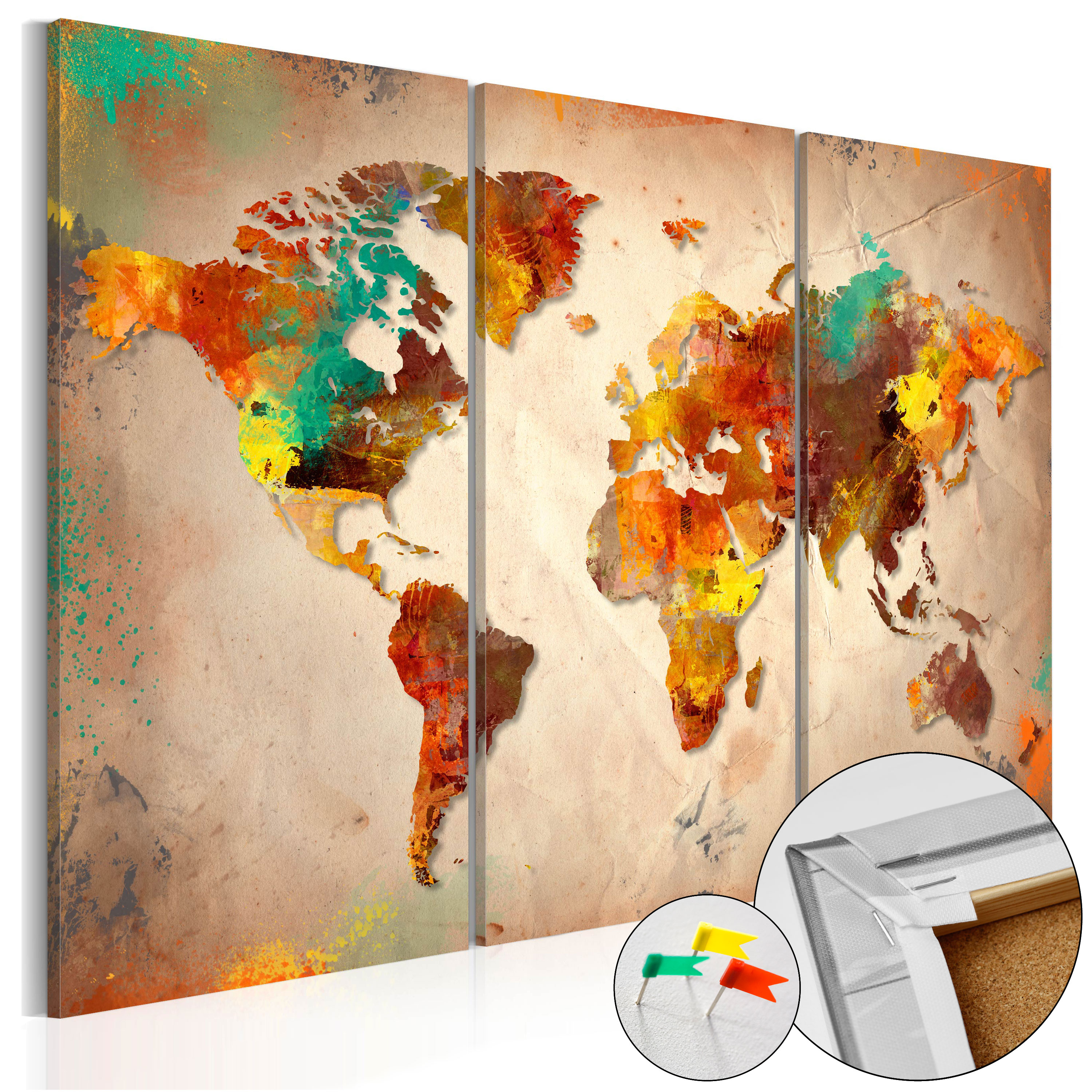 World Map Pinboard Cork Board Canvas Print Wall Art Picture Home  k-A-0204-p-e
