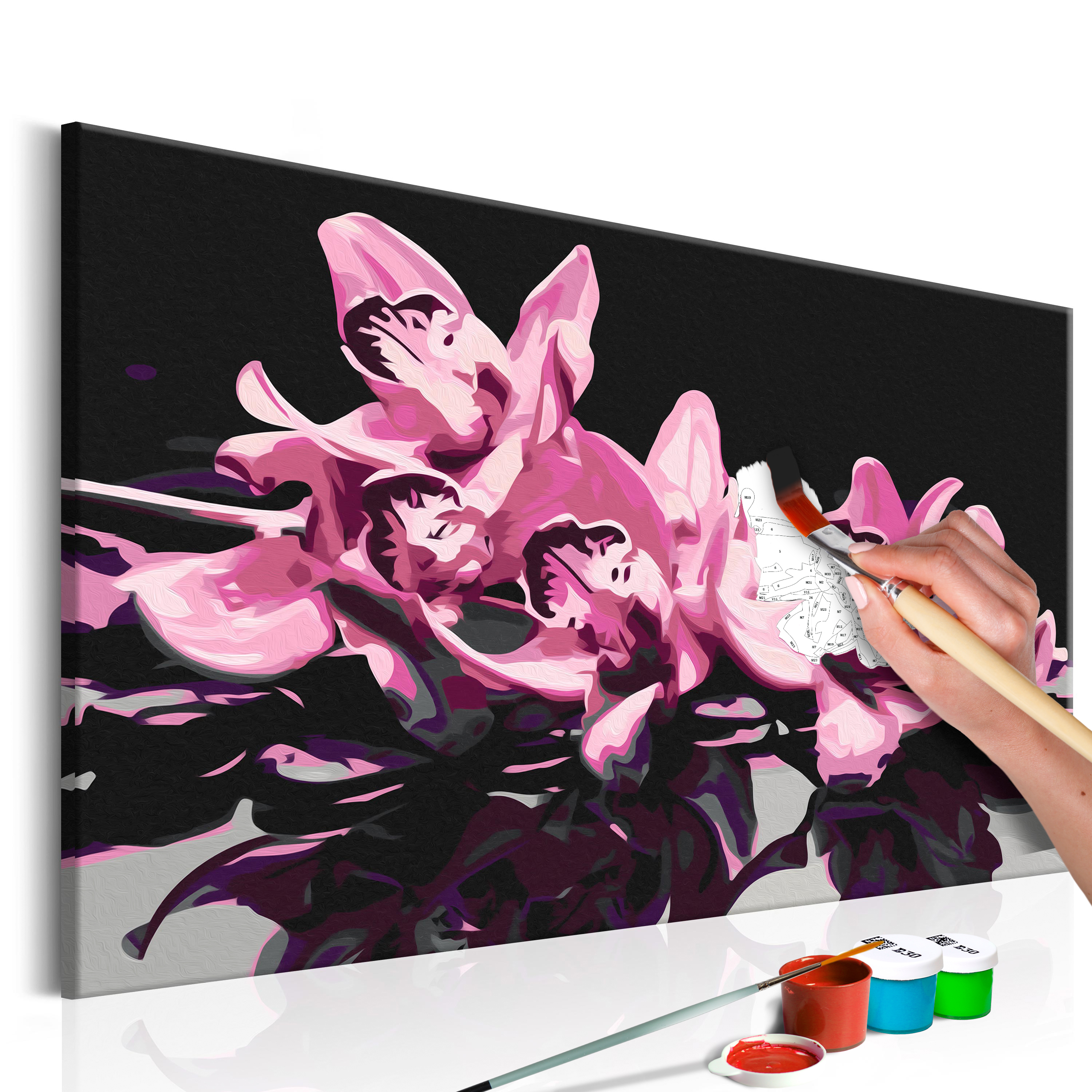 Cuadro para colorear - Orquídea rosa (fondo negro) - Bechester -  Reinventando la experiencia de comprar muebles