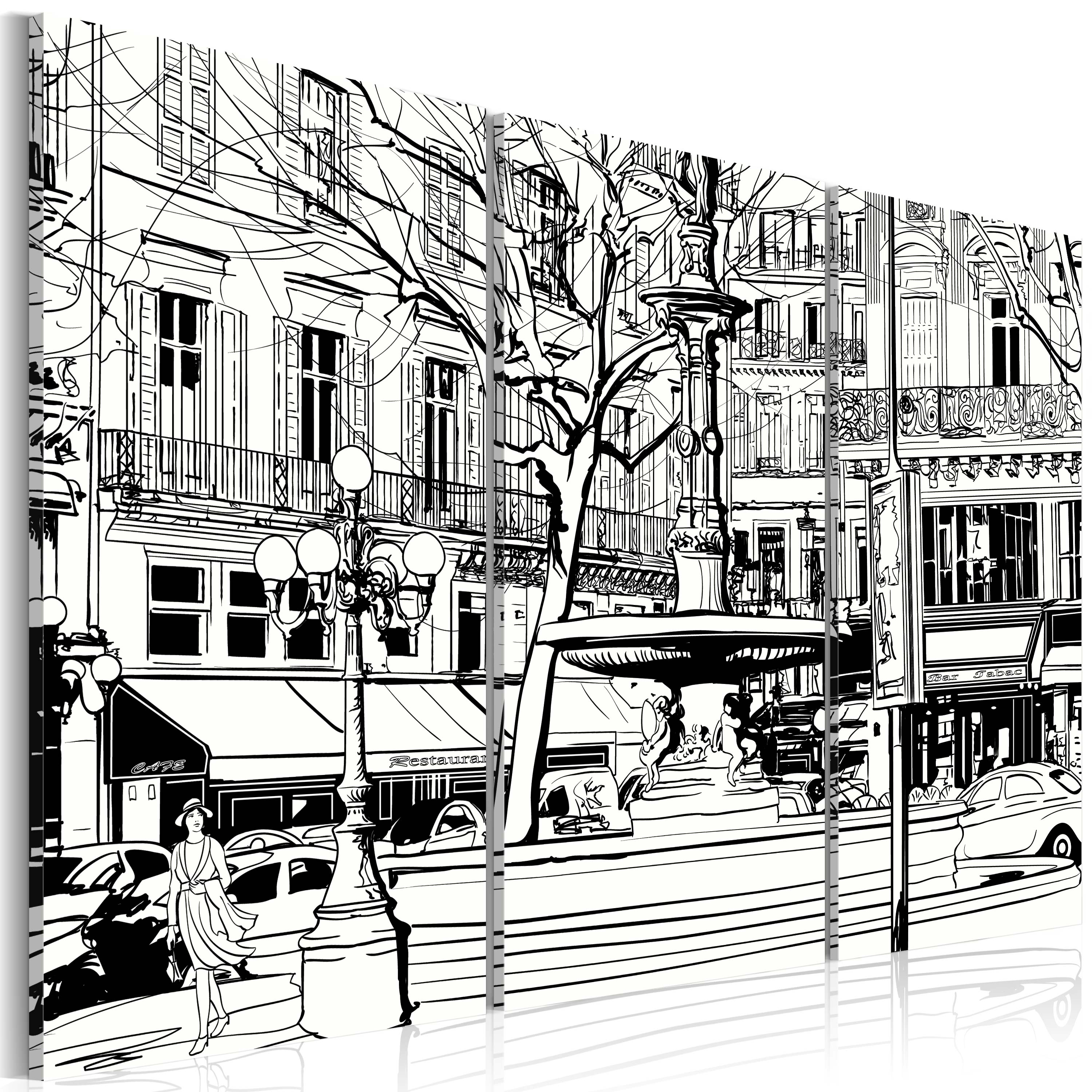 Canvas Print - Sketch of Parisian square - 90x60