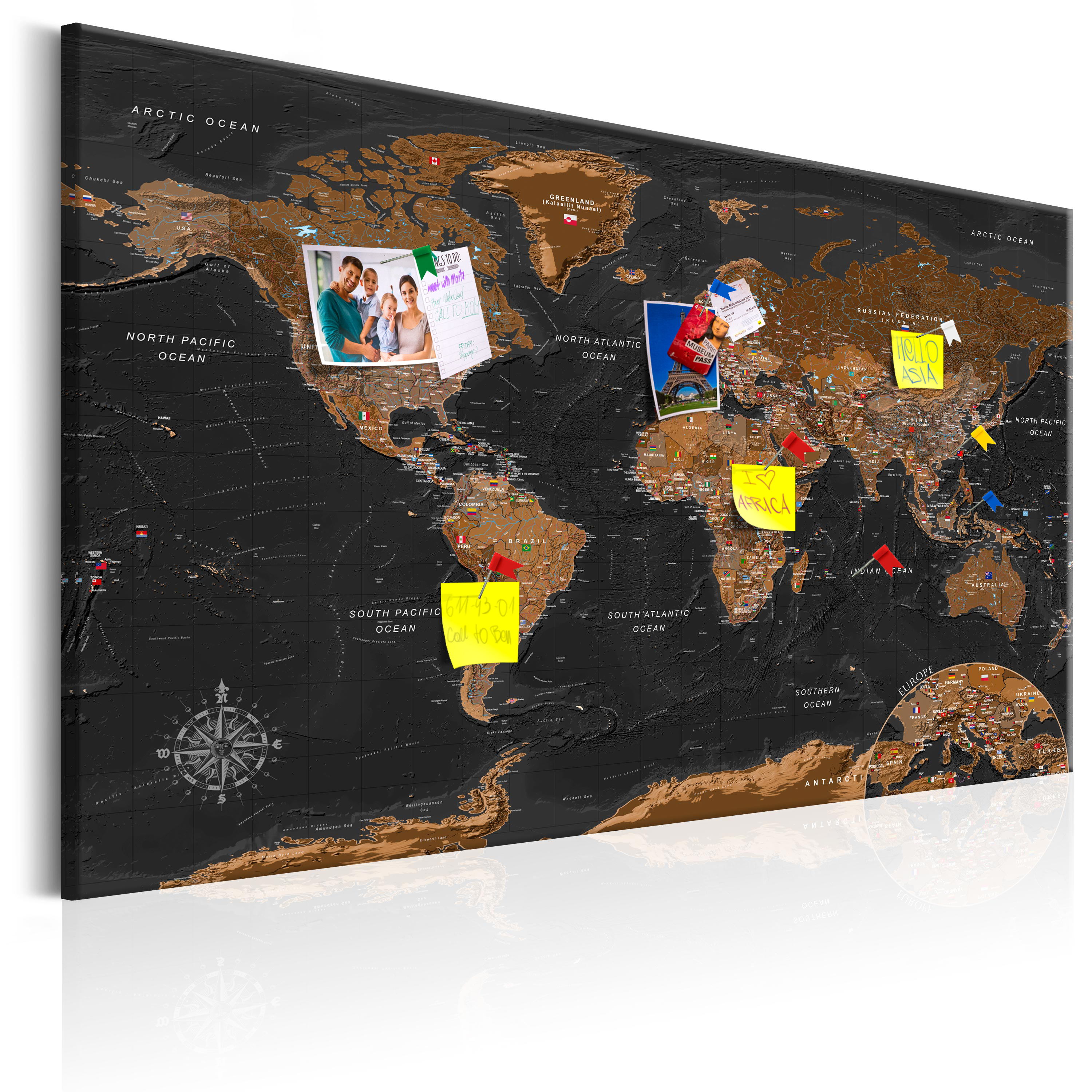 Mappa del mondo per il fissaggio puntine Quadro su tela Decorativo