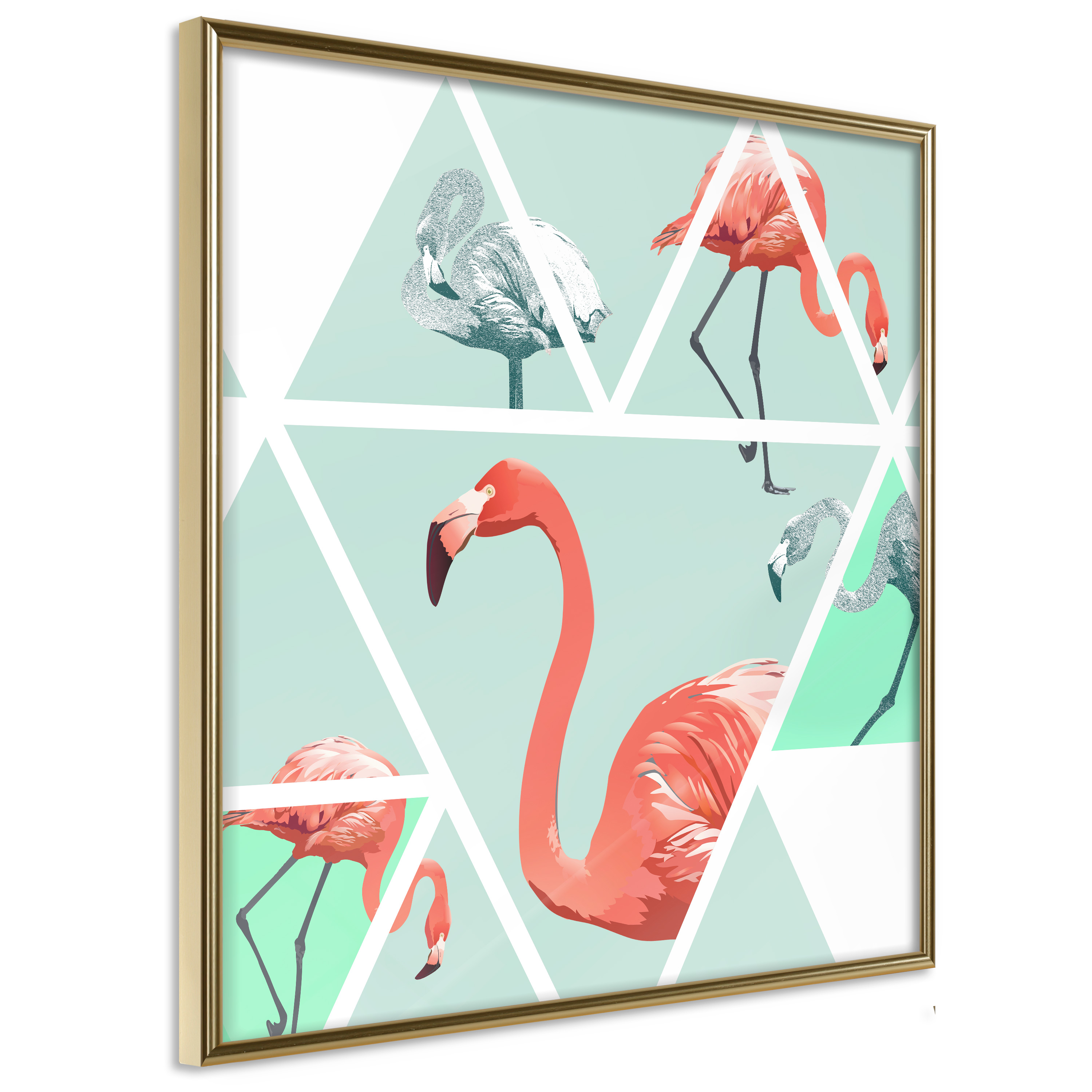 Poster - Tropical Mosaic with Flamingos (Square) - 50x50