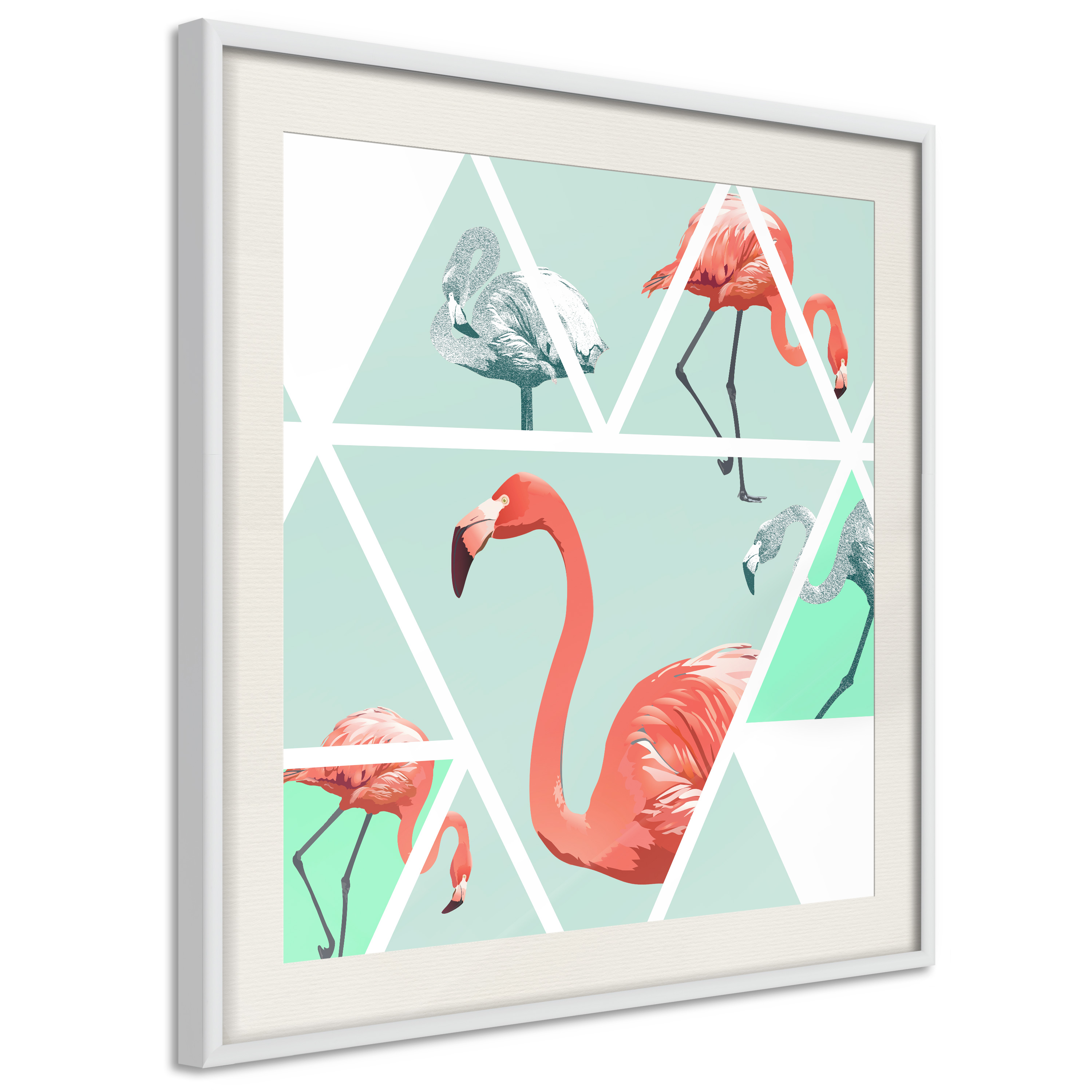 Poster - Tropical Mosaic with Flamingos (Square) - 50x50